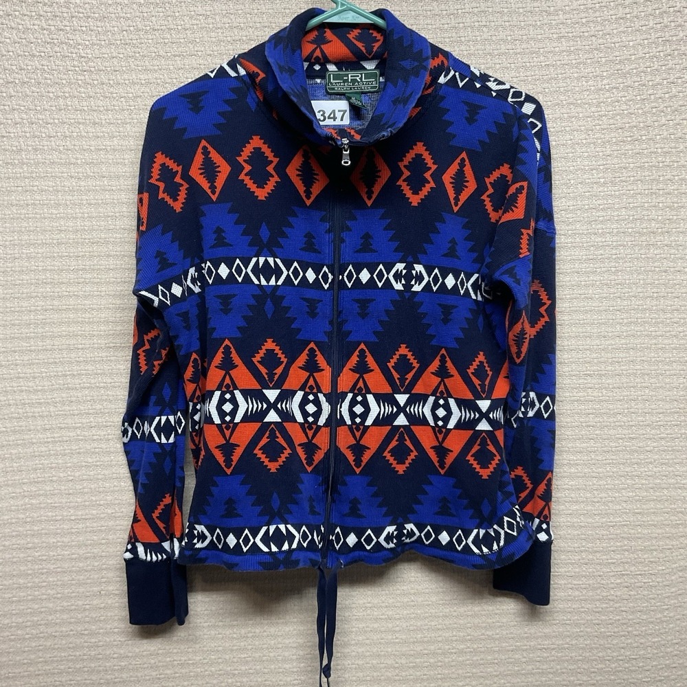 Lauren Ralph Lauren Active Women Top‎ Zip UPF Southwest Waffle Knit Aztec Size M